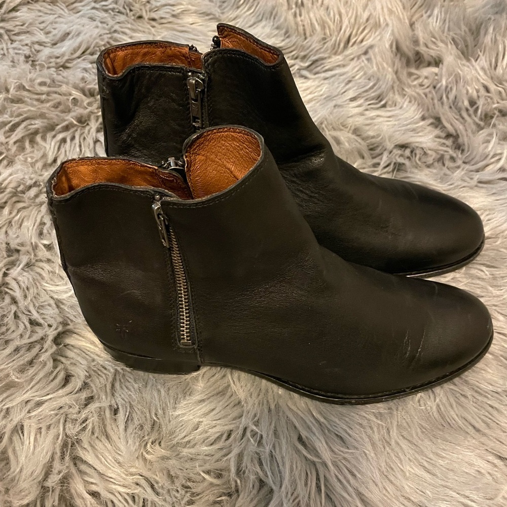 Frye double zip leather boots